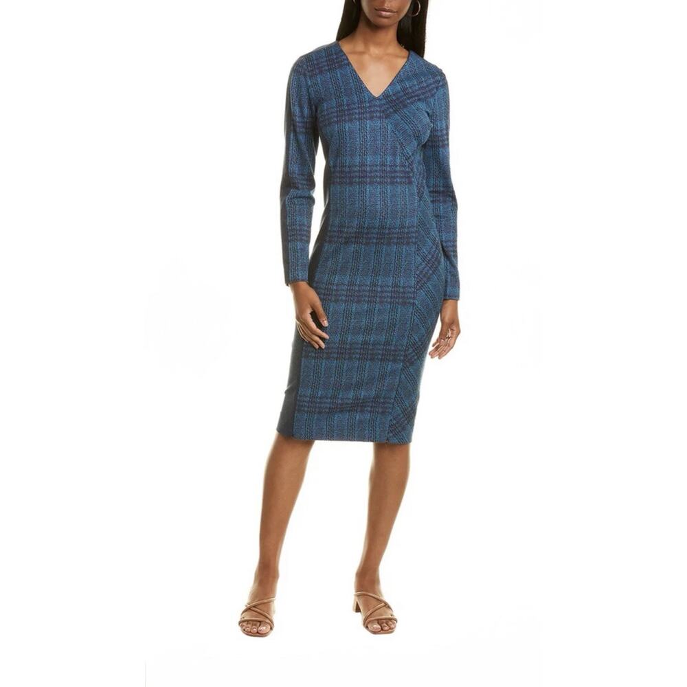 Carlisle Brit Bristol Sheath Dress – 4 Blue Plaid Contrast Panel Officewear $548